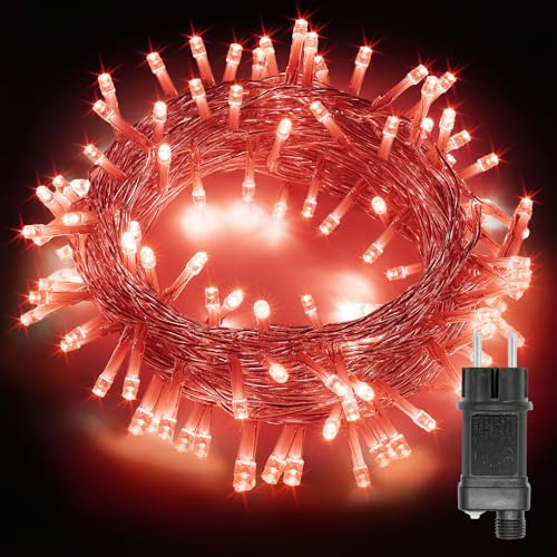 ALLBASA Guirlande Lumineuse 8 Mode 10M 100 LED, Décoration Romantique pour Sapin de Noël Mariage Fête,Guirlande Intérieure (Rouge, Fil Transparent)