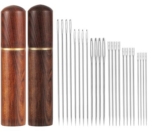 12stk Selbsteinfädelnde Nadeln mit 12 Nähnadeln mit Großem Öhr, Metall Gobelinnadeln für Hand Verschiedene Größen Seitlich Hängende Garnnadel Einfaches Einfädeln mit 2 Holzetuis (Silber)