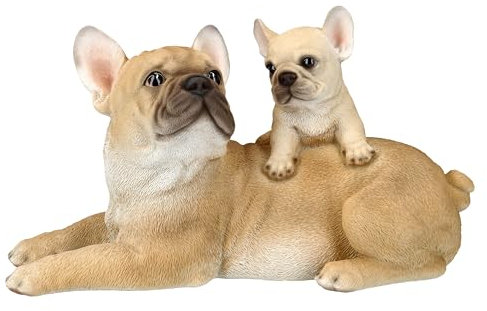 Figuren Shop GmbH Hunde Gartenfigur: Französische Bulldogge mit Welpe 26,5 cm – Realistisch & Liebevoll