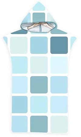 FEBE Badeponcho Bademantel Blau Rechtecke Damen Herren 145x80 cm Badetuch mit Kapuze Surf Poncho Mikrofaser Kuschelig Schnelltrocken