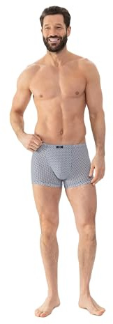 Mey Herren Boxershorts enganliegend Baumwolle Serie Blue Geo | Klassischer Sitz, kurzes Bein, Innenliegender Webbund, Minimal-Print, Flache Beinabschlüsse, Atmungsaktiv, Gr. 4-8