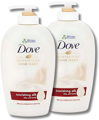 Dove Caring Hand Wash Nourishing Silk - 250ml Bottles, Pack of 2, Luxurious Hydrating Formula with Silk Protein for Soft, Smooth Hands, Gently Cleanses and Nourishes Daily