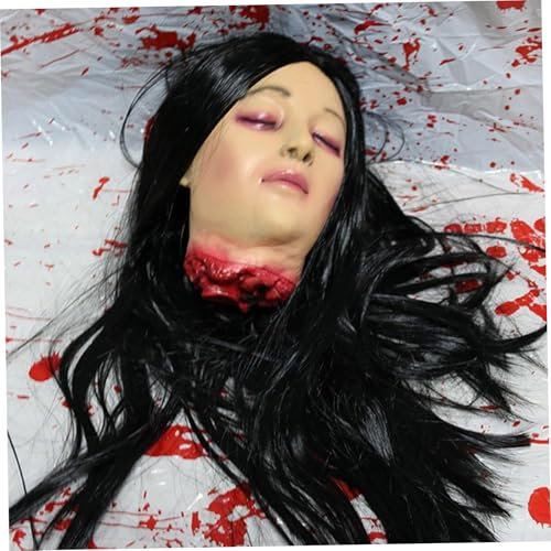 Halloween Requisiten gruseliger realistischer falscher Kopf mit langem Haar Latex hängen beängstigendes Zeug abgeschnittene Kopf Halloween Dekorationen für Party Haunted House Streich Film