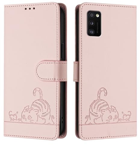 Etui Coque pour Samsung Galaxy A41[Housse en Cuir] [Etui à Rabat avec Porte Carte] Pochette Case Magnétique Clapet Étui Portefeuille pour Samsung Galaxy A41,Rose