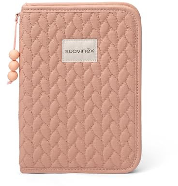Suavinex, Protège Carnet de Santé Bébé, Pochette Documents, Étui pour Ranger et Organiser, Carnet Maternité, Fermeture Éclair, Résistant à l'Eau, Cadeau Nouveau-né, Poches Intérieures, Coton, Rose
