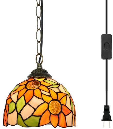 Blivuself Tiffany Pendelleuchte Gelbe Sonnenblume Buntglas Hängelampe 8 Zoll Vintage Dekoration Beleuchtung für Zuhause Wohnzimmer Esszimmer Flur Küche Insel