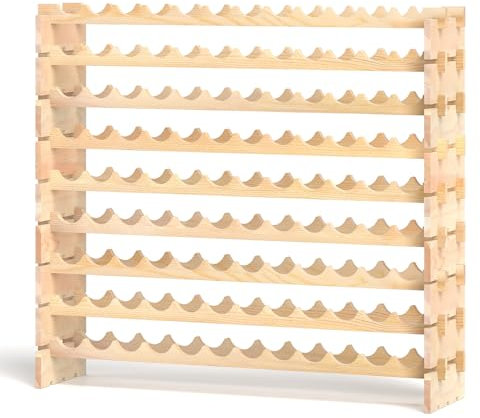GIANTEX Scaffale per Bottiglie Vino, Cantinetta per Vino a 9 Ripiani, per 108 Bottiglie, Porta Bottiglie di Vino da Terra, Organizer per Vino in Legno di Pino, Ideale per Cantine e Bar (108 Bottiglie)