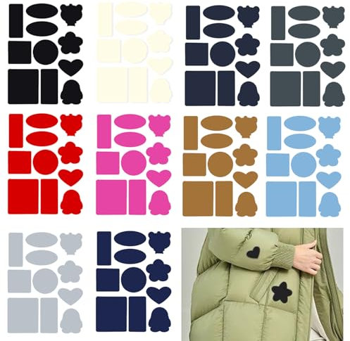 10 Blatt Daunenjacke Flicken Reparaturset, 110 Stück Flicken Selbstklebend Stoff, Wasserdichte Nylon Aufkleber, Mehrere Farben Daunenjacke Patches Reparatur für Jacken, Oberbekleidung, Schlafsack