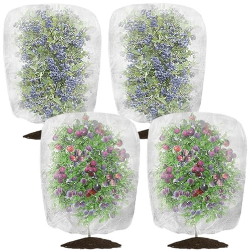 Pflanzenschutznetz, 4pcs 1x1.5m Insektenschutznetz Gartennetz, Schutznetz Feinmaschig mit Kordelzug, Pflanzennetz Insektennetz Blumenetz für Pflanzen Gemüse Blumen