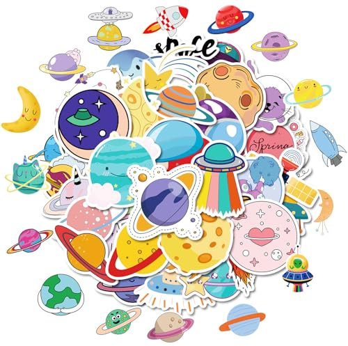 VARACL Weltraum-Aufkleber für Kinder, Weltraumplaneten, Aufkleber für Sonnensystem-Mottoparty-Dekorationen, Astronomie, Astronaut, wasserdichte Vinyl-Aufkleber für Wasserflaschen, Laptop, Skateboard,