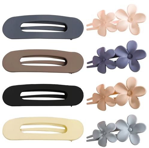8 Pinzas para Pelo Planas para Mujer,Horquillas Antideslizantes con Forma de Pico de Pato Mate con Dientes Interiores,Pasadores Francesas Grandes Accesorios Cabello Fino Grueso (Color)