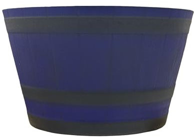 SG Traders Large Half Barrel Cask Planter, Indoor Plant Pot with Drainage Holes, Flower Pots Outdoor Garden Planters, Plastic, Dark Blue with Black Bands, 52 x 31cm