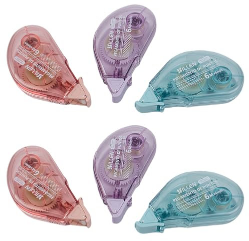 6Pcs Colle Roller, Souris Roller Colle Ruban Adhésif Double Face, Transparent Colle Scrapbooking, pour Scrapbooking DIY Carte, Travaux Manuels, Album Photo, 6mm x 6 m