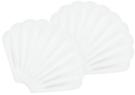 sourcing map 2Pcs Small Soap Dish, Silicone Bathroom Soap Holder Shell Shape Bar Soap Dish Self-Draining Soap Tray for Shower, Bathroom, Kitchen, Counter Top (White)