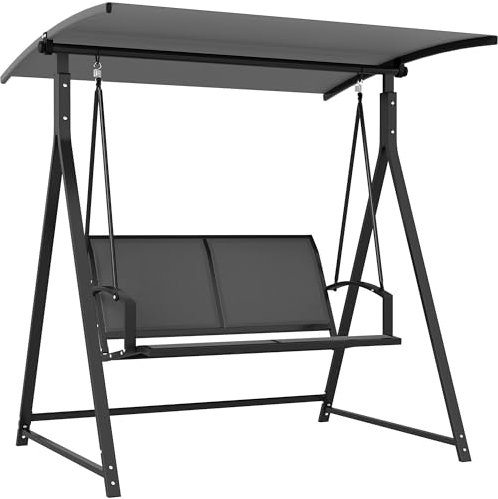 Outsunny Columpio de Jardín Exterior de 2 Plazas Balancín de Jardín Exterior con Toldo Ajustable 90° Protección UV 30+ y Estructura Triangular de Metal Carga 220 kg 160x112x162 cm Gris Oscuro