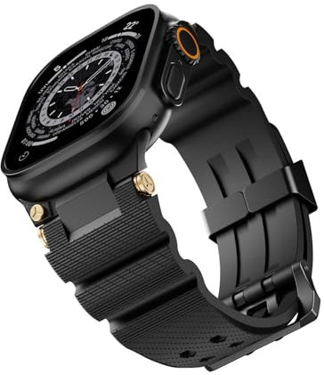 TYEMLM Cinturino in gomma per Apple Watch Band S10 46mm S10 42mm Ultra 49mm 45mm 44mm Cinturini in gomma per orologi Cinturino impermeabile(Black black,S10 46mm)