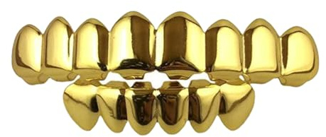 QUXVUIS Oben Unten Falsche Zähne Halloween Mund Grills Geschenke Zahn Leistung Party Haushalt Weihnachten Festival Cosplay, Gold, Satz