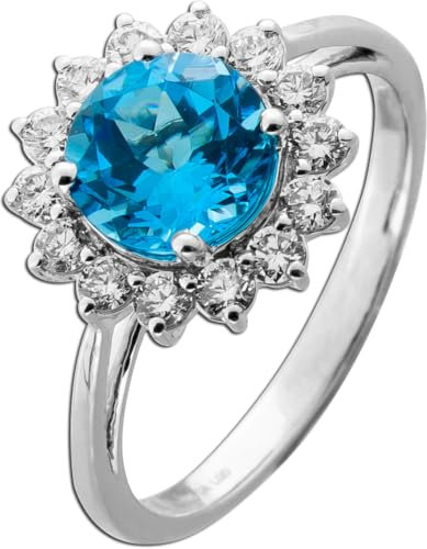 Ch.Abramowicz Blautopas Ring Weißgold 585 14K blauer Edelstein Lab Grown Diamanten 19