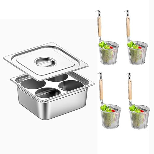 CQIKRWGWS Stainless Steel Pasta Cooker with Divider and Colander Strainer, Cookware Stockpot Compatible with Induction, Ceramic,and Halogen Cooktops