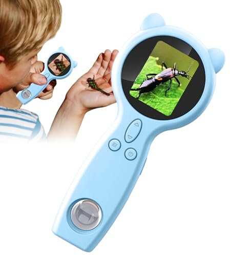 Portable Microscope for Kids, Portable Digital HD Magnifier, 7.8x3.66x1.26in Two Lens Multi Functional, Photo and Video Capture, Lightweight Educational for Science Exploration