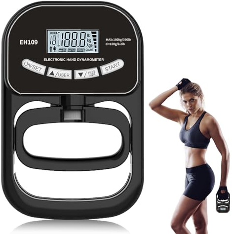 Manometro digitale, 396lb/180 kg, dinamometro manuale con cavo di ricarica USB, intelligente e sensibile, impugnatura Strength Trainer elettronica, grande schermo LED (inchiostro)