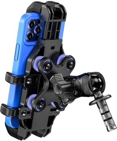 VAZESWIN Motorcycle Fork Stem Phone Mount [Vibration Dampener] Anti-Shake Motorcycle Cell Phone Holder with Aluminum Alloy Short Arm, Fit 12mm to 25.4mm Diameter Fork Stem Tube, for 5.4-7.2 Phones