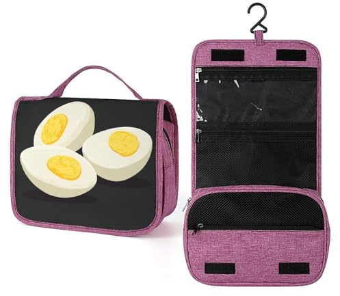 Simple Eggs Reise-Kulturbeutel für Damen, zum Aufhängen, Make-up-Organizer mit Haken für Shampoo