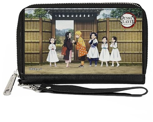 Buckle-Down Demon Slayer Geldbörse, umlaufender Reißverschluss, Demon Slayer Nezuko und Zenitsu Butterfly Mansion Scene, veganes Leder