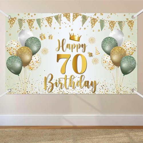 70. Geburtstag Banner, Banner 70 Geburtstag Frau Grün Gold, Extra Große 70 Hintergrund Banners, Geburtstagsbanner 70. für Frauen Männer Party Geburtstagsdeko