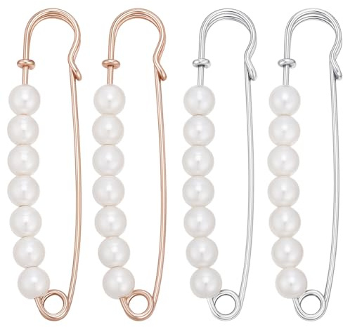 SUNNYCLUE 1 Box 16pcs Imitation Pearl Safety Pin Safety Pin Brooch Silver Gold Small Metal Decorative Faux Pearl Beaded Plastic Pins Charms Badge Brooch for Women Clothes Hat Skirt Dress Decorations
