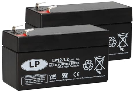 12V 1,2Ah VRLA AGM Versorgungsbatterie 2er Set - Stützbatterie für Mercedes - Landport LP12-1,2V, kompakte Baugröße 97x43x42 mm, Polanordnung 3