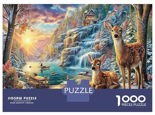 Winter Wunderland Jigsaw Puzzles 1000 Teile Für Erwachsene, Puzzle 1000 Teile Hirsch Impossible Challenge Home Decoration Geschenke 38x26cm/1000pcs