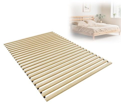 Aufun Lattenrost Rolllattenrost Rollrost Fichtenholz mit 23 Leisten, 140x200cm Holzlatten Lattenroste, Faltbar stabil belastbar bis 300kg für alle Matratzentypen Matratzenrost, inkl. Schwarz Gummiband