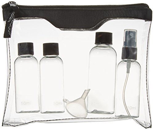 Sicherheitstoilettentasche für Ihre Flugreise, inkl. 2x50 ml, 1x80 ml Fläschchen und 1 Zerstäuber mit Auffülltrichter