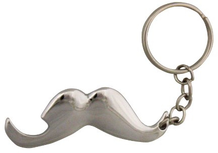 Island Dogs Mustache Bottle Opener Keychain, Silver