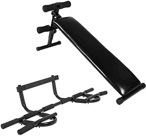 GORILLA SPORTS® Sit Up Bank und Klimmzugstange - für Türrahmen, Multifunktion, 10 Rutschfeste Griffe, Verstellbare Beinfixierung und Winkel, Klappbar, Stahl - Bauchtrainer, Rückentrainer, Pull Up Bar