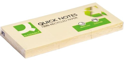 Q-Connect KF22367 Haftnotizen Haftnotizblock Recycle gelb/Notes Würfel Haftnotizen Selbstklebende Haftnotizzettel Sticky Notes