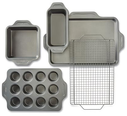 All-Clad 11644914004 Pro-Release Antihaft-Backformen-Set inkl Backblech, Kühl- und Backrost, Stahl, Grau