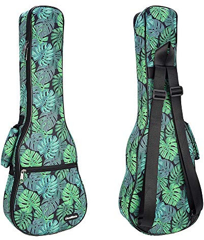 CLOUDMUSIC Custodia imbottita per ukulele soprano da 53,3 cm (soprano, verde Monstera)