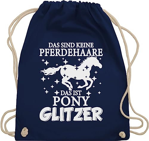 Turnbeutel Rucksack - Pferde Taschen - Das sind keine Pferdehaare - Das ist Pony Glitzer - Unisize - Navy Blau - geschenk für mädchen mit pferden reit baumwolle beutel reitbedarf pferdemotiv