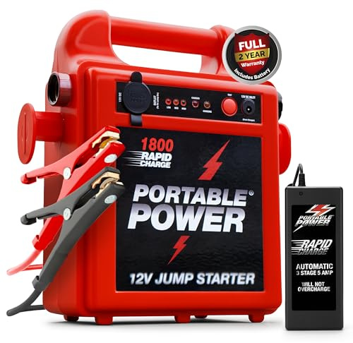 Portable 12V Jump Starter 10-Min Recharge for Diesel & Petrol Engines | Portable power pack with flexible 1.5m copper cable – starts up to 50 engines per charge; emergency power for cars & lorries.