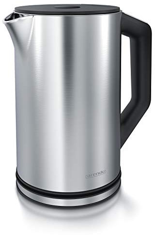 Arendo - Edelstahl Wasserkocher mit Temperatureinstellung 40-100 Grad in 5er Schritten - Doppelwand Design - Modell ELEGANT - 1,5 Liter - 2200 W - Teekocher mit Temperaturanzeige - Silber glänzend