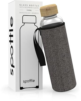 spottle Botella de Agua de Vidrio con Funda de Neopreno, Botella de Borosilicato - Apta para Lavavajillas, Adecuada para Todas Las Bebidas, Libre de BPA, 550ml