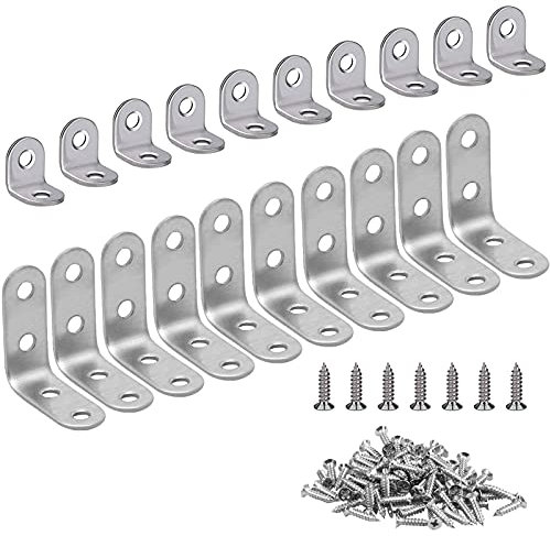 Angle Brackets 20PCS L Brackets, Stainless Steel Coner Bracket Small Shelf Brackets 0.79in/1.58in with Screws for Wood Shelves Bracing Repairing304 Stainless Steel