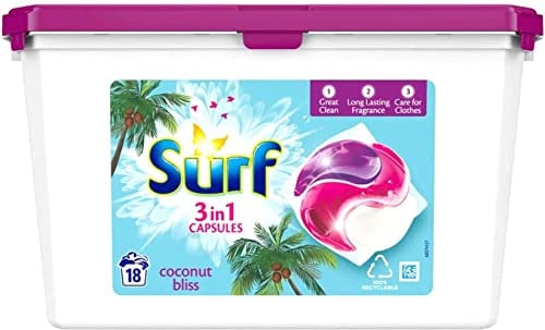 Surf Laundry Capsules Coconut Bliss, pack of 18