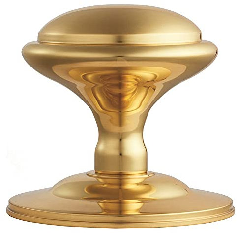 Round Victorian Centre Door Knob - Polished Brass - 85mm Rose Outdoor Handle | Large Centre Door Knob for Front Doors - External Pull Door Knob - Decorative Weatherproof External Handle