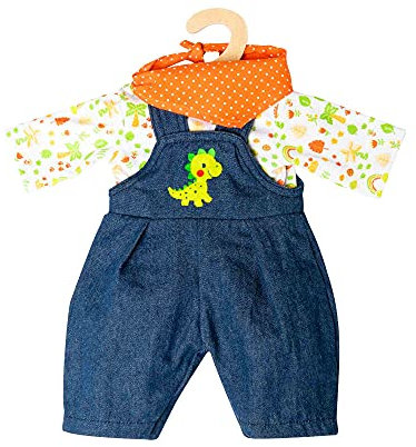 Heless 1115 - Bekleidungs-Set für Puppen im Dino-Design, 3 teilig mit Latzhose, T-Shirt und Halstuch, Größe 28 - 35 cm