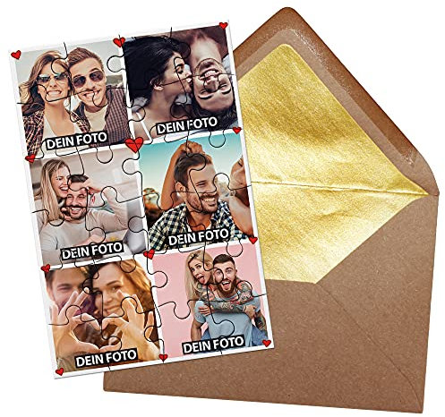 PR Print Royal Foto-Puzzle - Collage Liebe - inkl. Briefumschlag mit Gold-Inlay - Geschenk für Paare, Liebe, Valentinstag - mit SECHS Bildern Bedrucken Lassen- 24 Teile