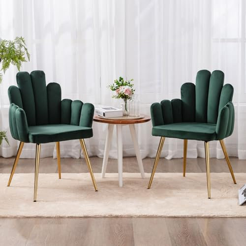 chairus 2er Set Samt Esszimmerstühle Küche gepolsterter Sitz Sessel Schlafzimmer Wohnzimmer Akzentstuhl mit Metallbeinen(Grün)