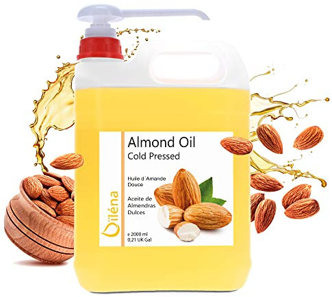 Mandelöl für Haut (Körper und Gesicht) und Haare, Anti Streifen in der Schwangerschaft, für Atopische Haut und Baby, Massageöl. Feuchtigkeitsspendend. Reich an Vitamin E. 100% Rein - 2000 ml 2 L